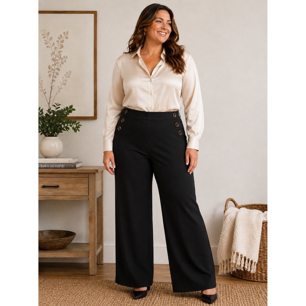EST. 1946 Women's High Rise Pull-On Black Pants Tortoise Button